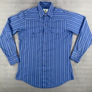 Vtg Mesquite Niver Western Wear Pearl Snap Shirt 15 33 Blue Stripe Made in USA